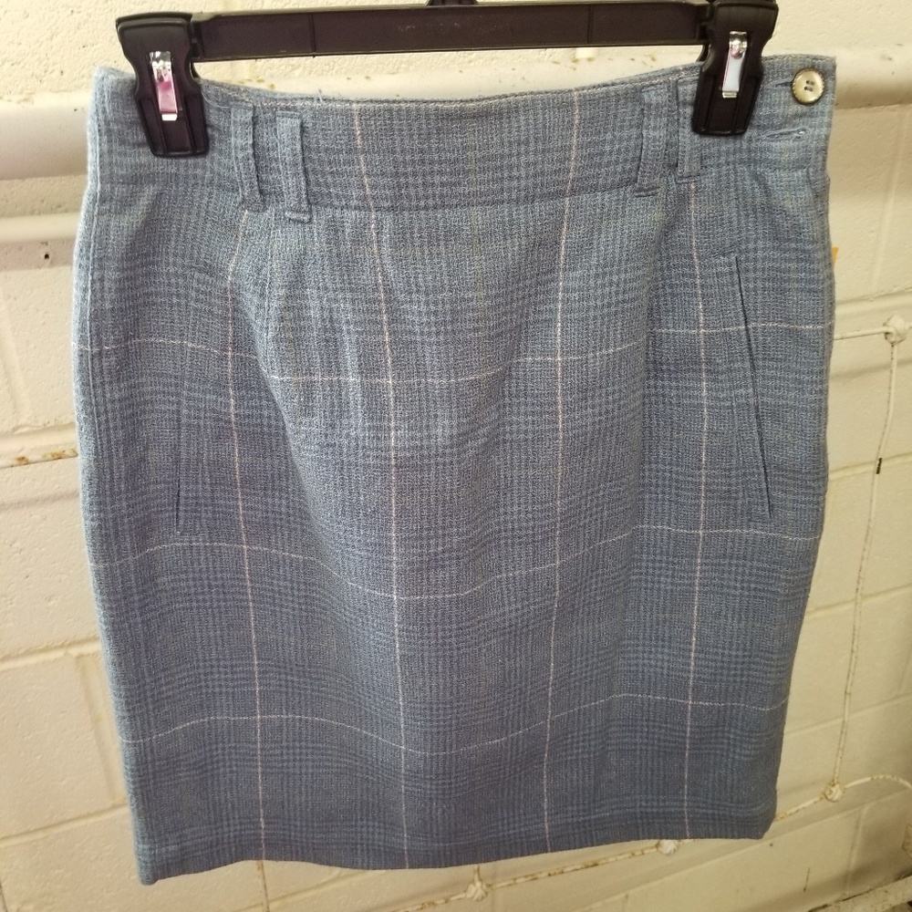 Vintage Lizwear 6 Cotton Linen Blue Tweed Skirt …